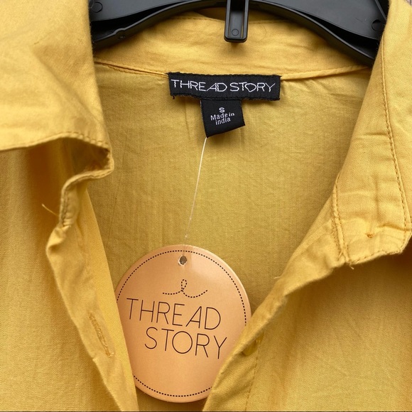 NWT 100% cotton Mustard yellow Belted Asymmetric Ruffle bottom Tunic button up … - Picture 5 of 9